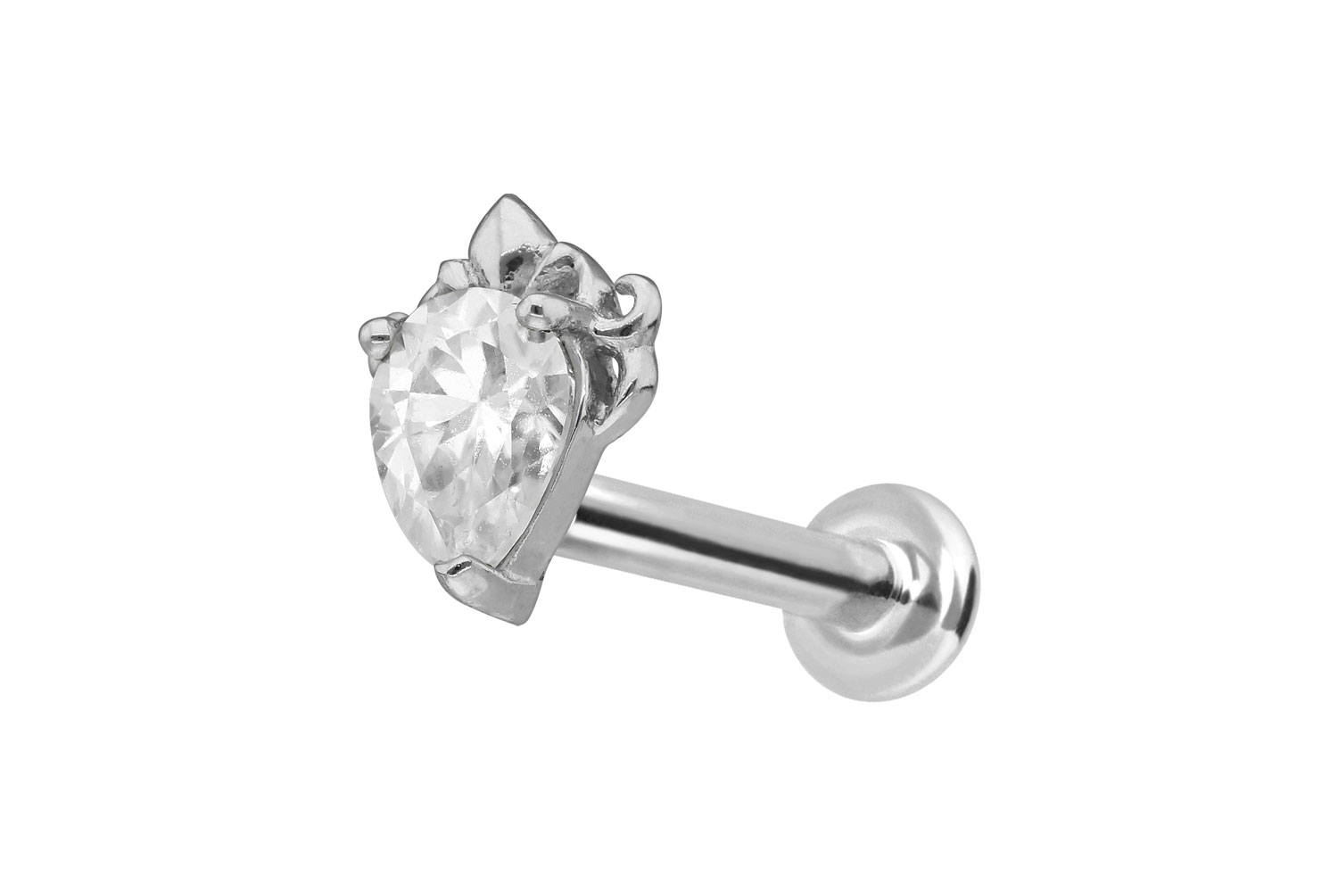 14 Karat Gold Labret Piercing mit Innengewinde MOISSANIT-TROPFEN